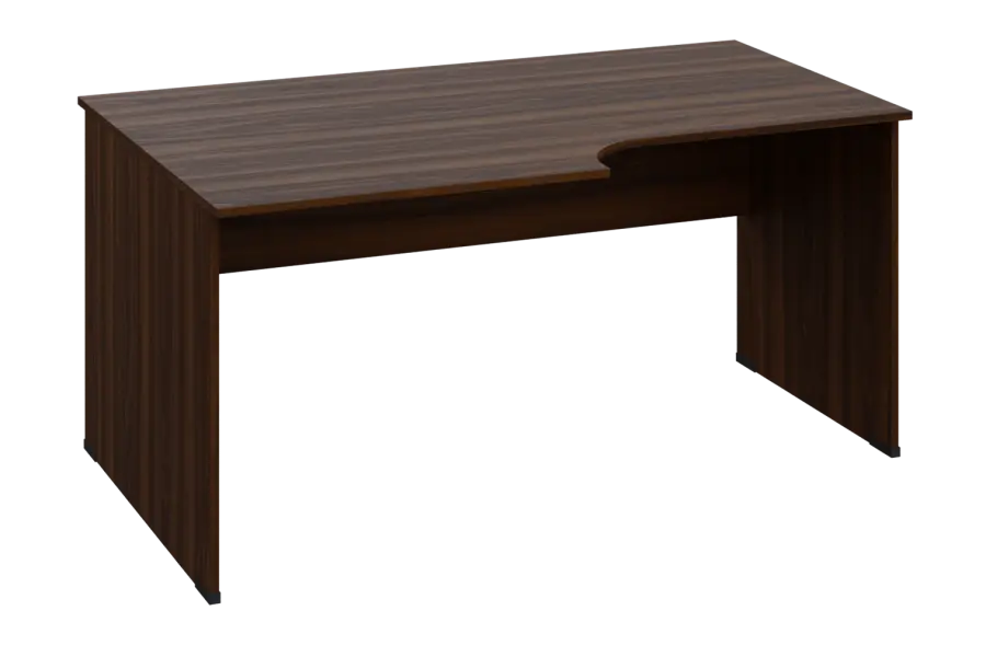 ERL 18 - 168 stůl kancelářský, rohový, levý, dřevěná podnož, deska 18 mm, široký 1600 mm, ořech královský